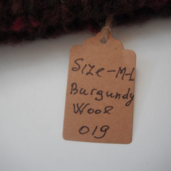 Hand Knitted Hat Toque Adult Size - M-(L) Acrylic Burgundy Unisex Color Blue-019 - Picture 9 of 10